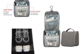 Hygiene Travel Bag with Shoe Bag Includes one hygiene bag ( grey or blue) and one travel shoe bag (black) Perfect for traveling, bathroom organization, guest items, packing, and sleep overs. Multiple pockets and qualty material makes it easy to pack all of the essentials. With the added hook, packing and using the items inside is easier than ever. No more digging around in your go bag. The additional shoe bag ( $9.00 value) is great to pack shoes in the same bag as your clothes without getting anything dirty or using an additional suit case. Shoe bag is a draw string design with a clear strip to see which shoes are in the bag without opening the bag every time. *Quantity is based on the total number of bags, we will ship out the color you choose, or you will receive an email if we are out of your color.